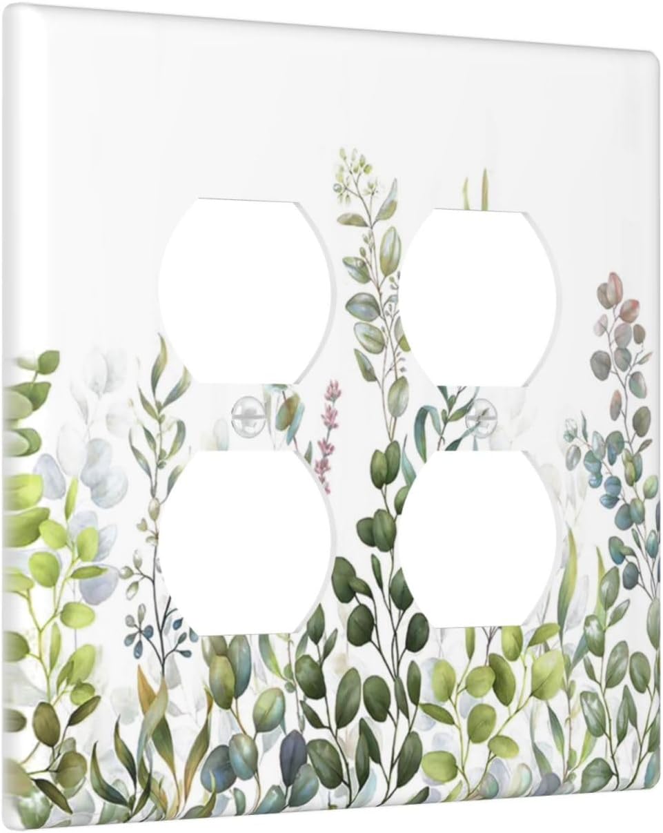 Green Eucalyptus Leaf Plant Herbs Springnature Outlet Covers 2 Gang Double Duplex Decorative Light