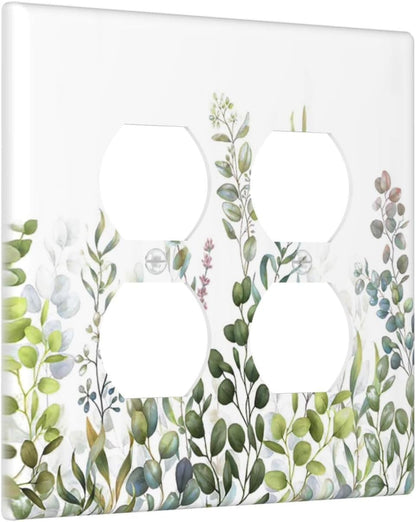 Green Eucalyptus Leaf Plant Herbs Springnature Outlet Covers 2 Gang Double Duplex Decorative Light