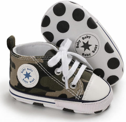 Unisex Baby Girls Boys Canvas High-top Shoes, Newborn Infant Anti-Slip Soft Sole Frist Walking