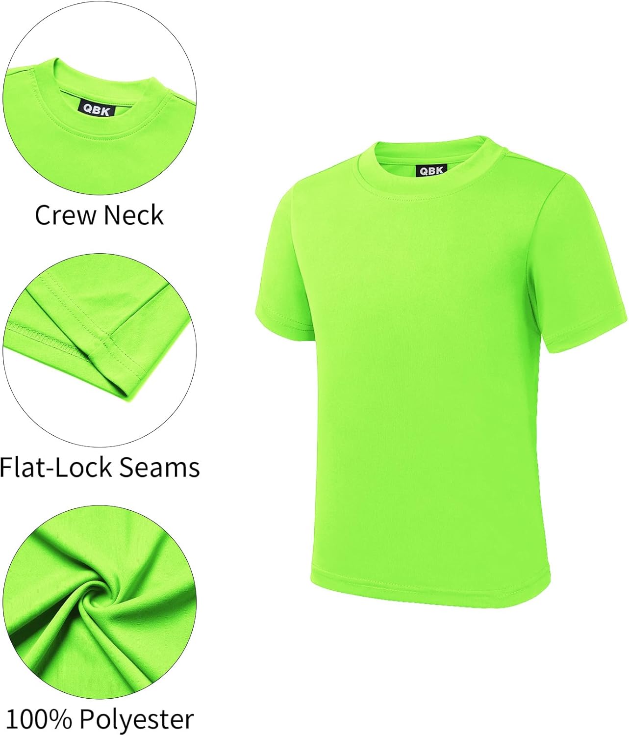 QBK 2T to Youth Neon Shirt Kids UPF 50+ Dry Fit Athletic Short Sleeve Rash Guard T Shirts for Boys