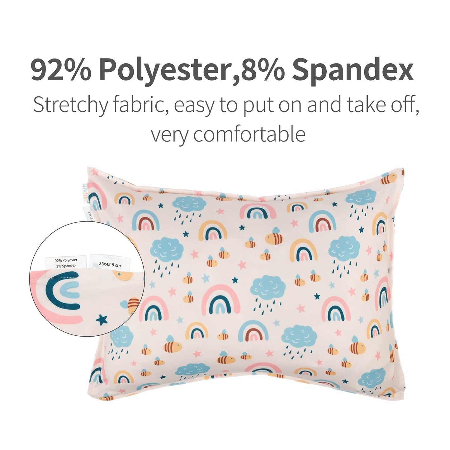 ALVABABY Toddler Pillowcases Stretchy Soft Kids Pillow Cover 2 Pack Fit 13"x 18" or 12"x19"