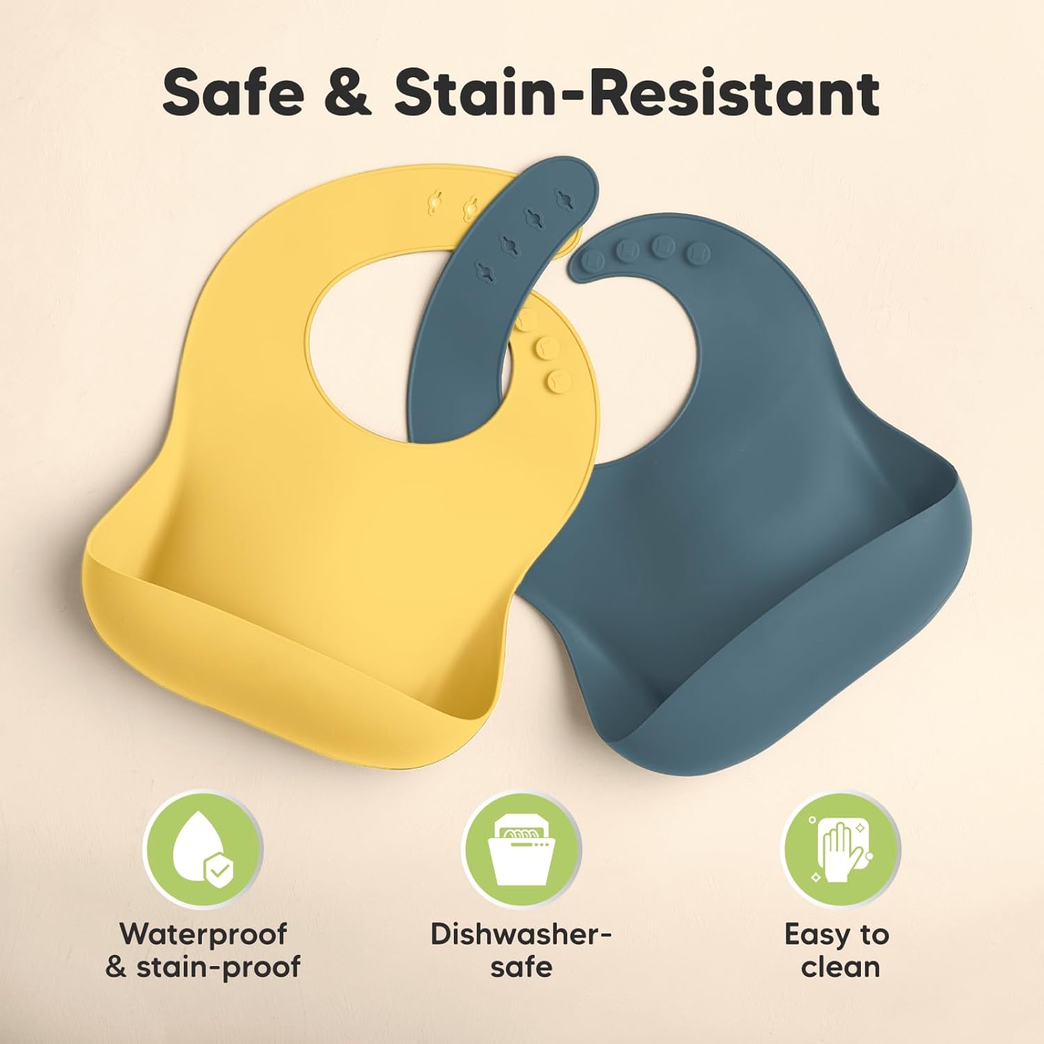 KeaBabies 2-Pack Silicone Baby Bibs for Eating - Sturdy Food-Grade Silicone Bibs for Babies Girl