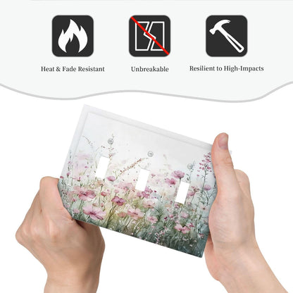 Decorative Switch Plates Wildflower Botanical Watercolor Floral 3 Gang Wall Plate Triple Toggle