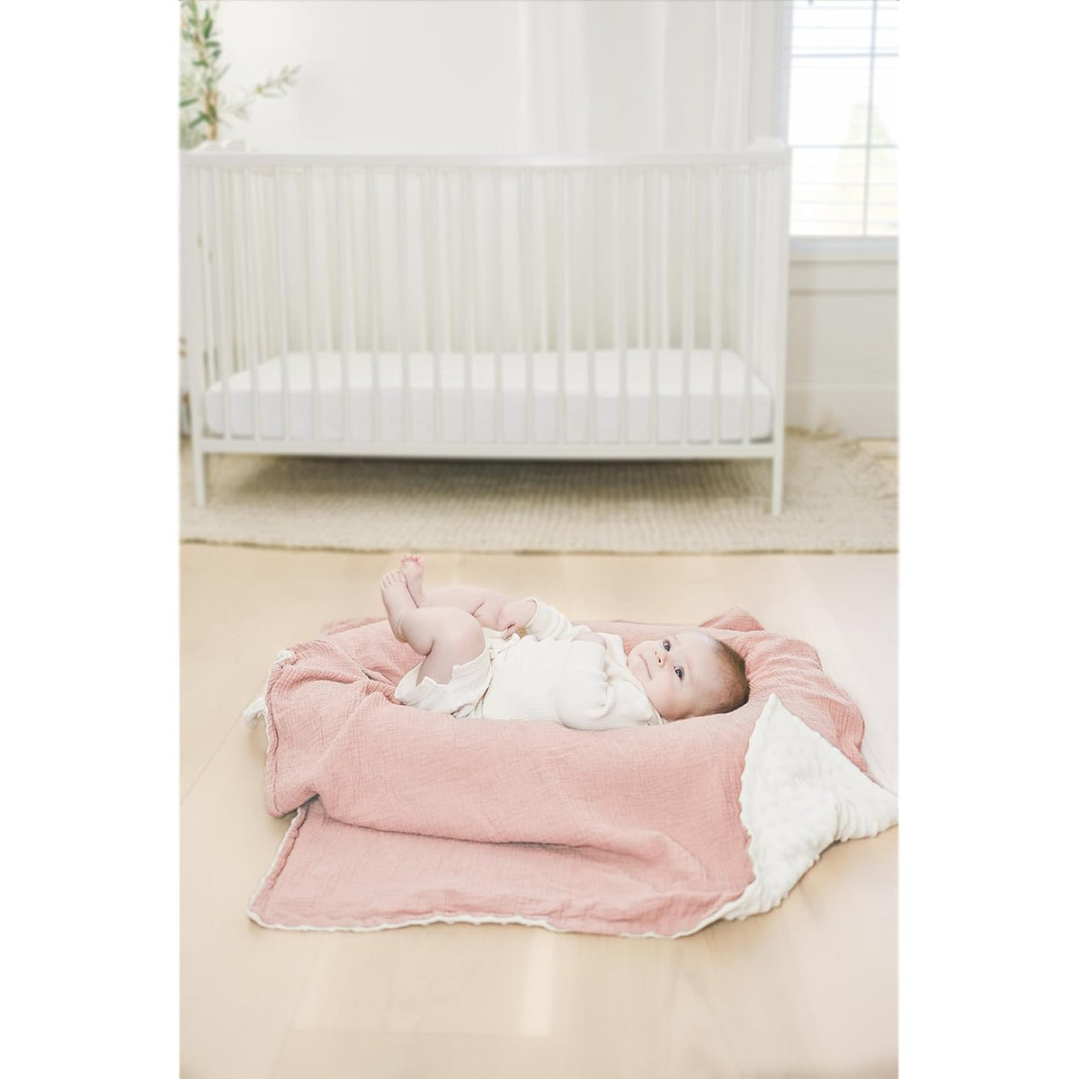 Konssy Baby Blankets for Unisex Boys Girls, Super Soft Nursery Minky Blankets with Muslin Cotton