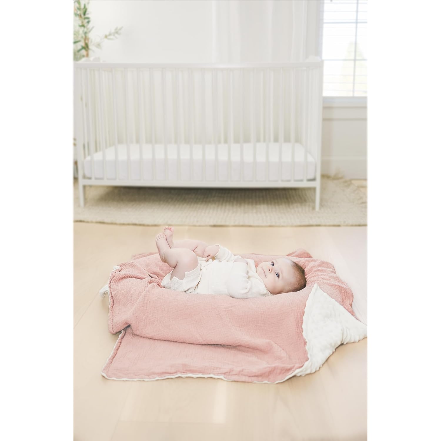Konssy Baby Blankets for Unisex Boys Girls, Super Soft Nursery Minky Blankets with Muslin Cotton