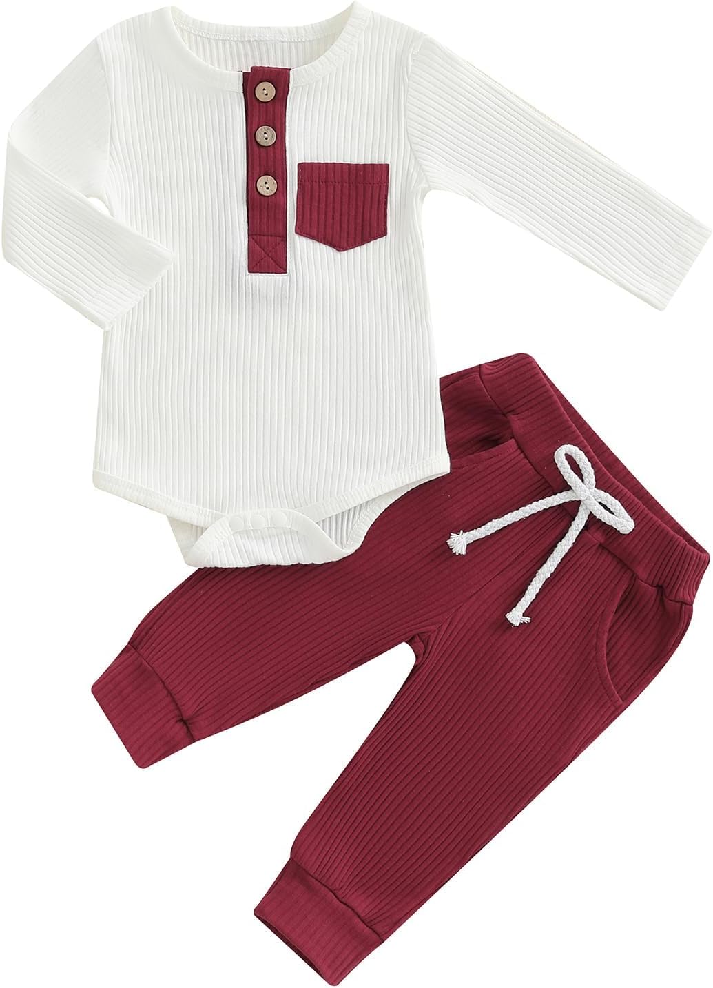 fhutpw Baby Boy Clothes 3 6 12 18 Months Ribbed Knitted Long Sleeve Romper and Pants Sets Newborn