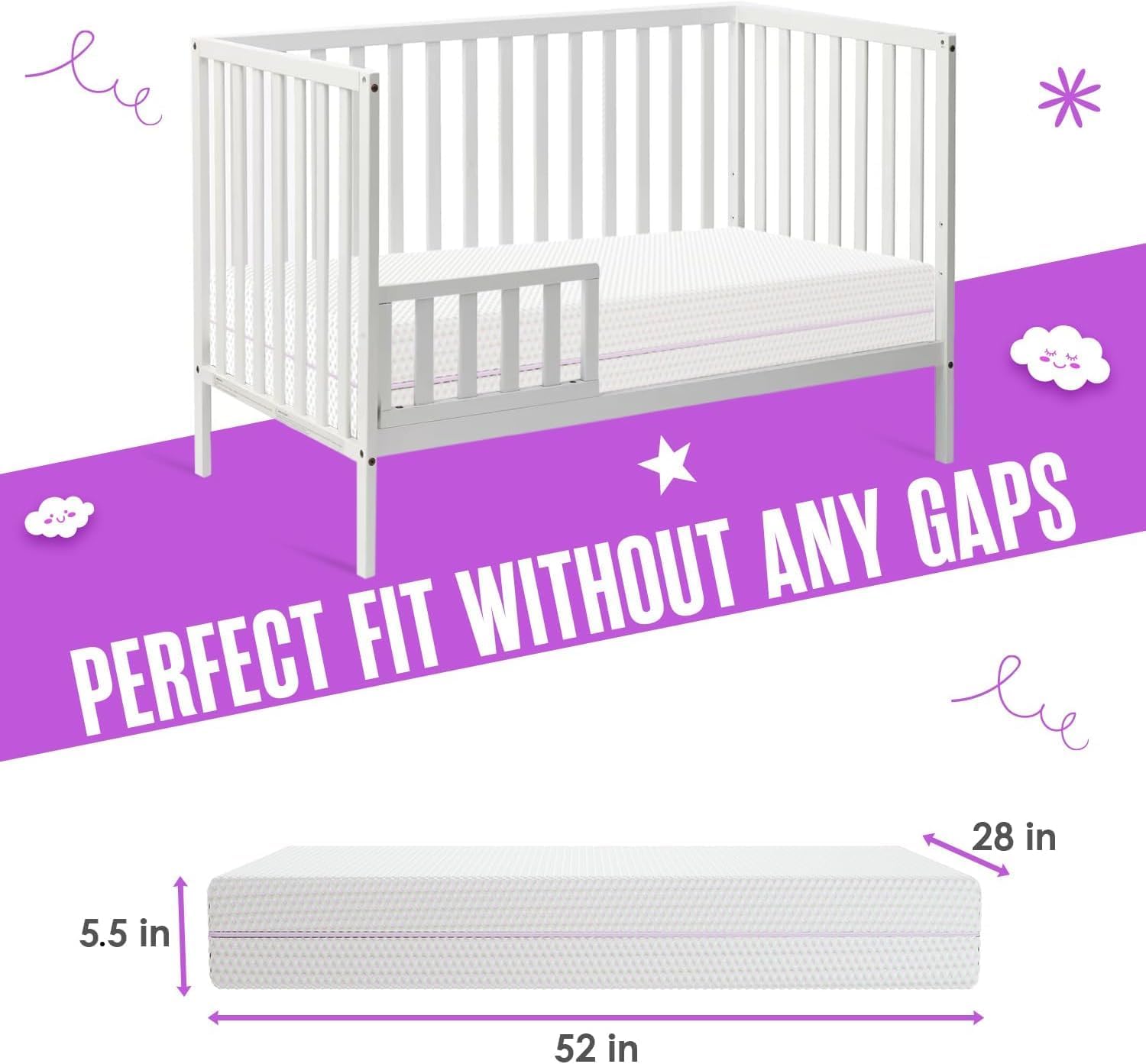 Sleepah 5.5” Crib & Toddler Bed Mattress Dual Sided Cooling Memory Foam – Waterproof Washable