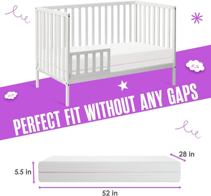 Sleepah 5.5” Crib & Toddler Bed Mattress Dual Sided Cooling Memory Foam – Waterproof Washable