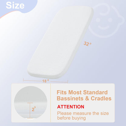NeoBorn Baby Bassinet Mattress Pad, 32" x 18" Dual Sided Comfort Gel Memory Foam Mattress with