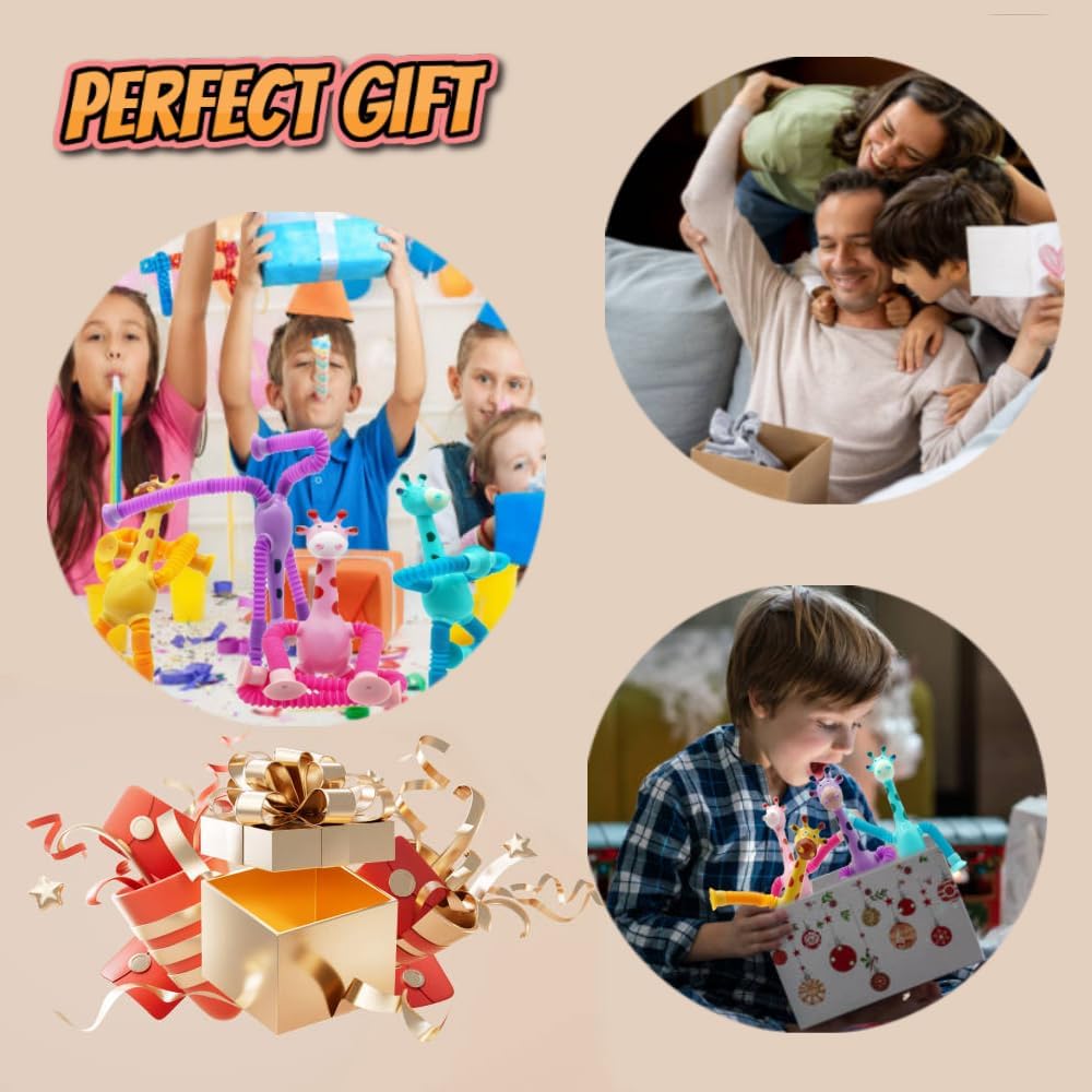 6PCS Telescopic Suction Cup Giraffe Toy,pop Tubes,Toys for Kids,Toddler Travel Toys,Toddler Sensory