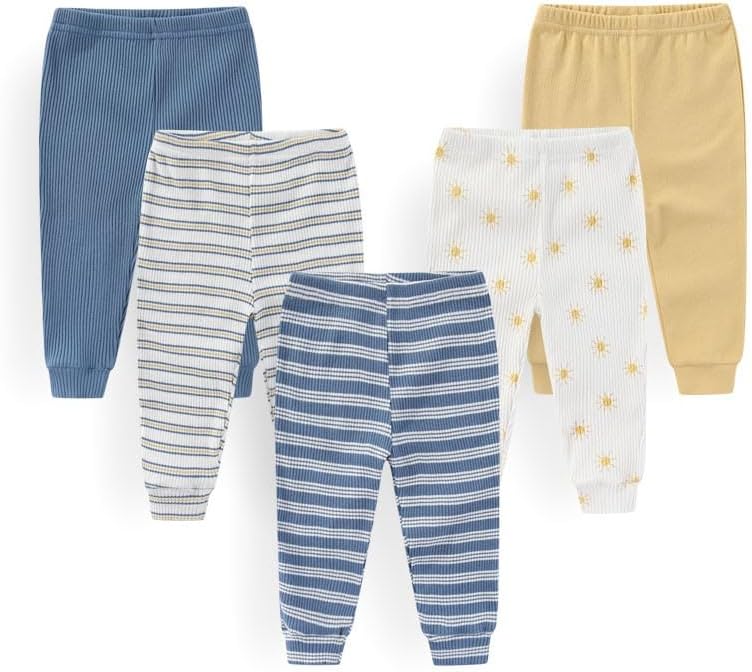 Unisex Baby Boy Girl Pants Sets Cotton Soft Infants Bottoms Casual 5 Pack 0-12 Month Babies'