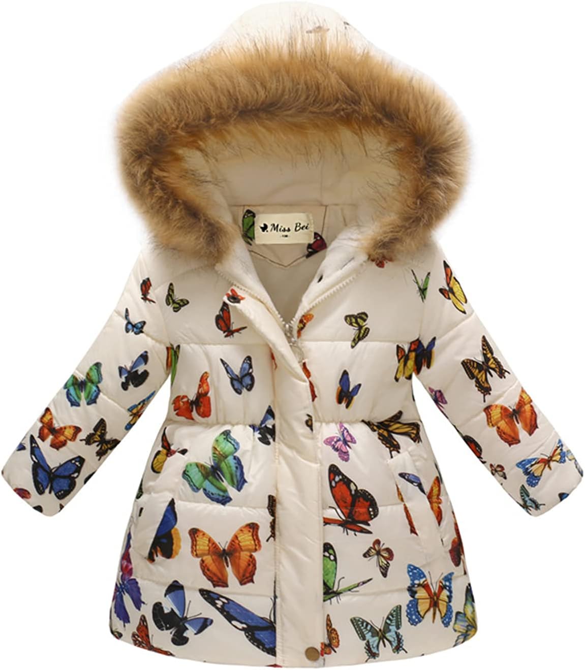 Miss Bei Girl's Winter Coat Jacket Hooded Kids Toddler Flower Print Parka Outwear Warm Cotton