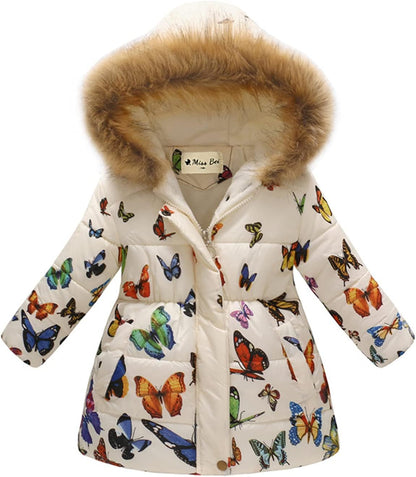Miss Bei Girl's Winter Coat Jacket Hooded Kids Toddler Flower Print Parka Outwear Warm Cotton