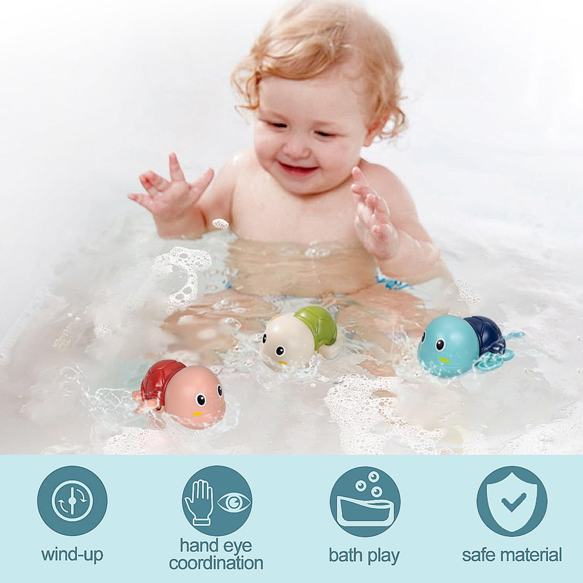 SEPHIX Bath Toys for Toddlers 1-3, Cute Swimming Turtle Bath Toys for 1 2 Year Old Boy Girl Gifts