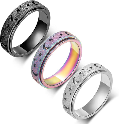 Anxiety Ring for Women Men, Titanium Stainless Steel Spinner Ring, 5 Colors, 6MM, Size 6-10, 3