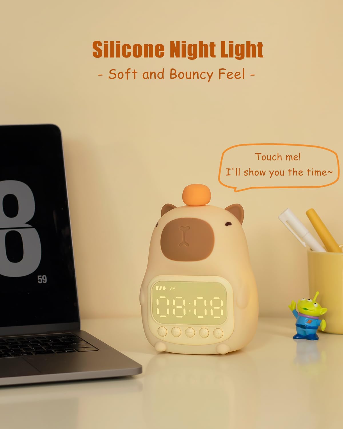 Capybara Alarm Clock with Night Light for Kids, Cute Toddler Alarm Clocks for Bedrooms Ok to Wake