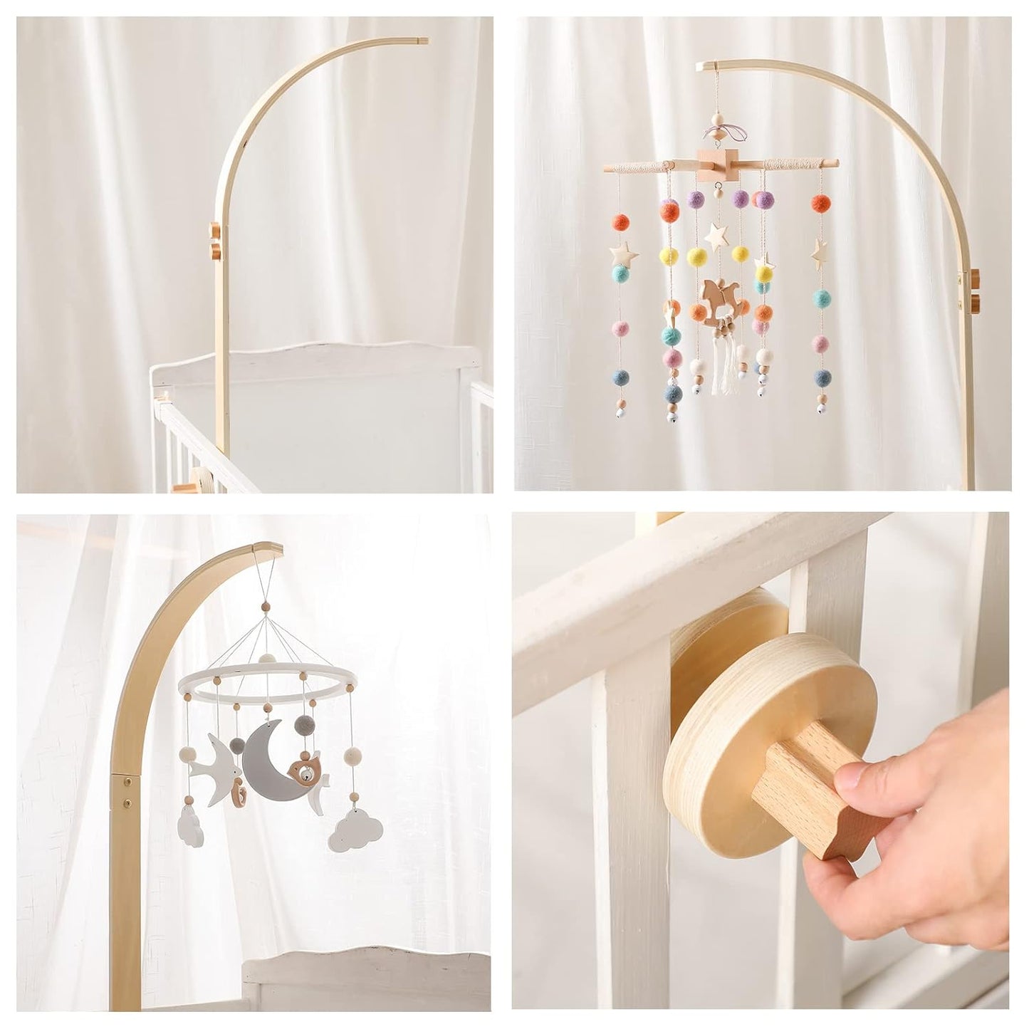 Baby Crib Mobile Arm - Wooden Baby Mobile Crib Holder for Hanging Baby Crib Attachment for Nursery