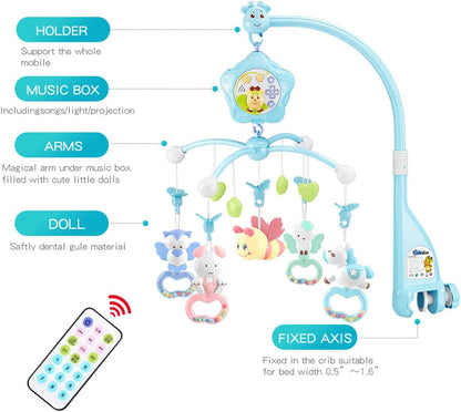 Baby Crib Mobile with Lights and Musicial, Remote, Projector, Newborn Gift for Ages 0+ Months