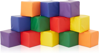 Casafield Toddler Foam Building Blocks (12-Piece Set), 5.5" x 5.5" Soft Play Colorful Kids Stacking