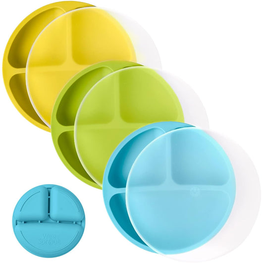 WeeSprout Silicone Plates with Lids for Babies & Toddlers (3 Pack) 100% Food-Grade Dishes for Self