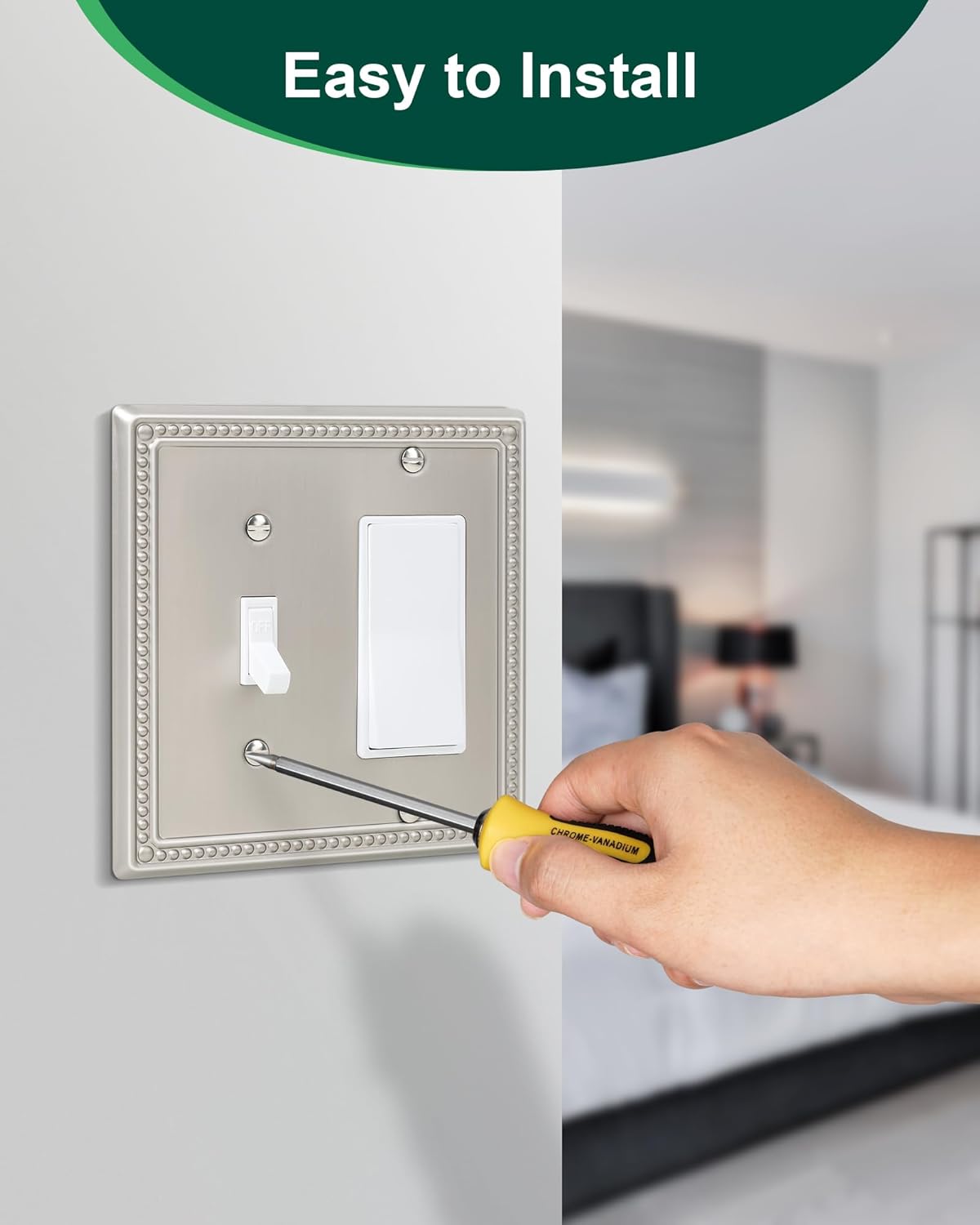 2-Pack Combo Toggle/Decorator Light Switch Cover Plate, Pearls Decorative Metal Wall Switch Plates