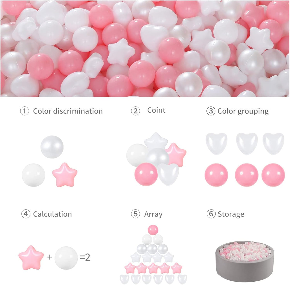 GOGOSO Pink Ball Pit Balls with Star Bals Heart Balls 100 - Crushproof Plasticballs for Babies