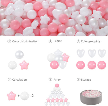 GOGOSO Pink Ball Pit Balls with Star Bals Heart Balls 100 - Crushproof Plasticballs for Babies