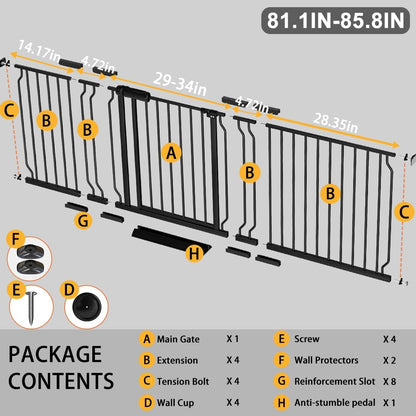 Fairy Baby Extra Wide Baby Gate 81.1-85.8 Inch Wide, Walk Through Pressure Mounted No Drill, Long