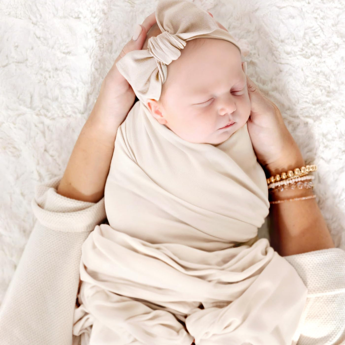 GRSSDER Newborn Swaddle Blanket, Ultra Soft Jersey Receiving Blanket with Matching Headband and