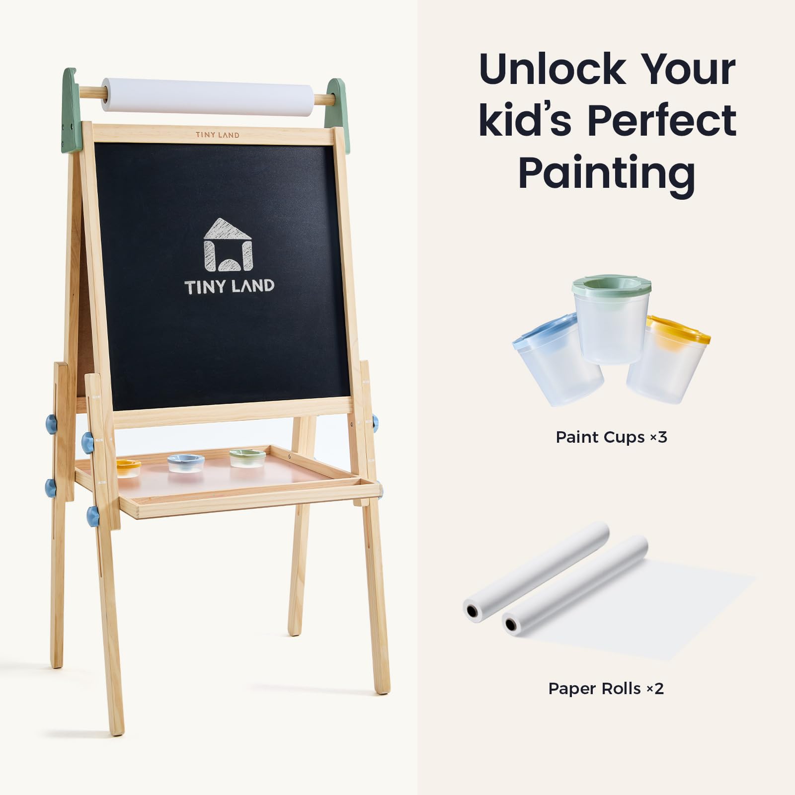 Tiny Land Wooden Easel for Kids, Art Easel with Chalkboard & Whiteboard
