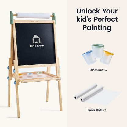 Tiny Land Wooden Easel for Kids, Art Easel with Chalkboard & Whiteboard