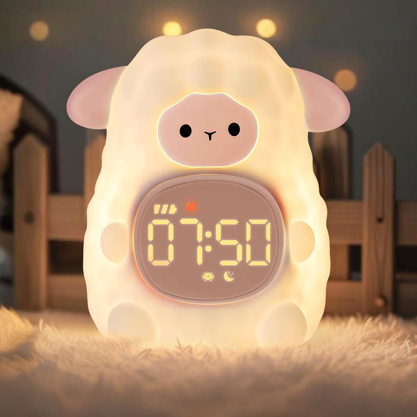 Sheep Alarm Clock with Night Light for Kids with Sleep Training and Sound Machine, Rechargeable