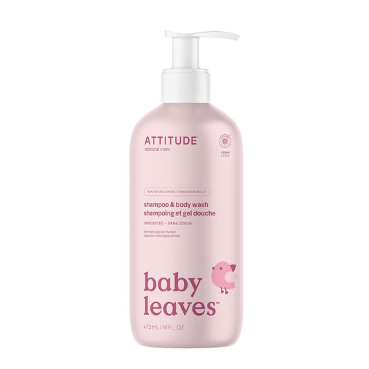 ATTITUDE 2-in-1 Shampoo and Body Wash for Baby, Fragrance-Free EWG Hypoallergenic Plant- and