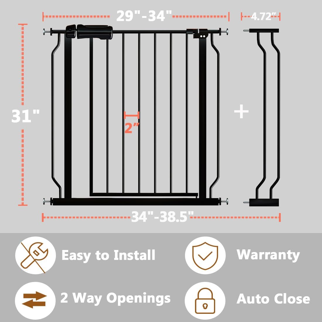 Fairy Baby Walk Through Baby Gate 34-38.5 Inch Wide, Pressure Mounted Safety Gate with Door No