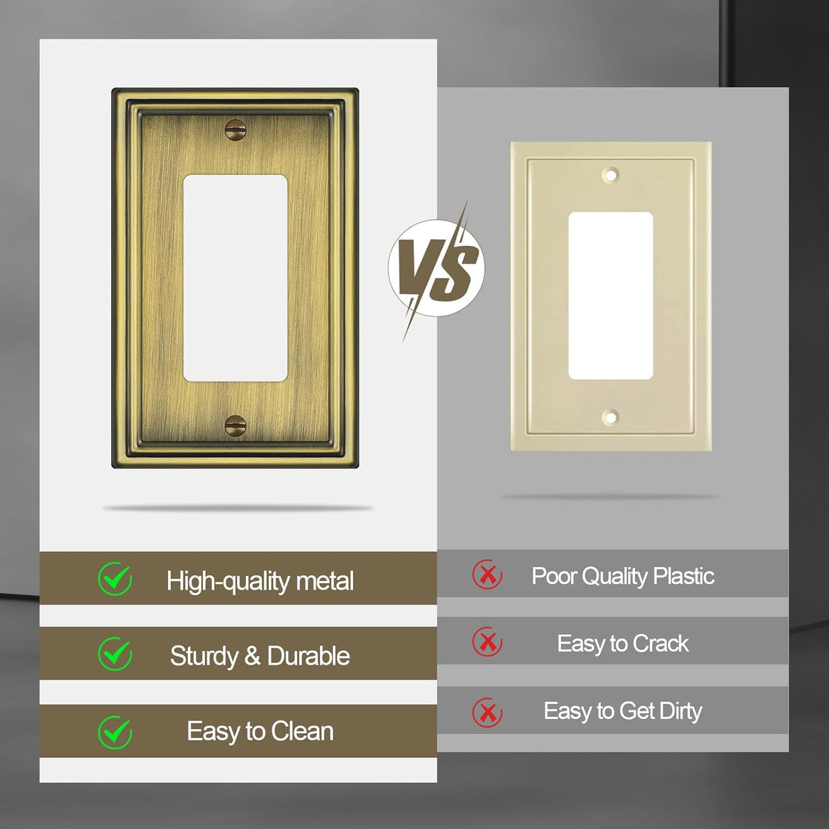 6 Pack Single Decorator Switch Covers Wall Plate, Antique Brass Decorative Rocker Switch Plates