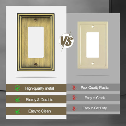 6 Pack Single Decorator Switch Covers Wall Plate, Antique Brass Decorative Rocker Switch Plates