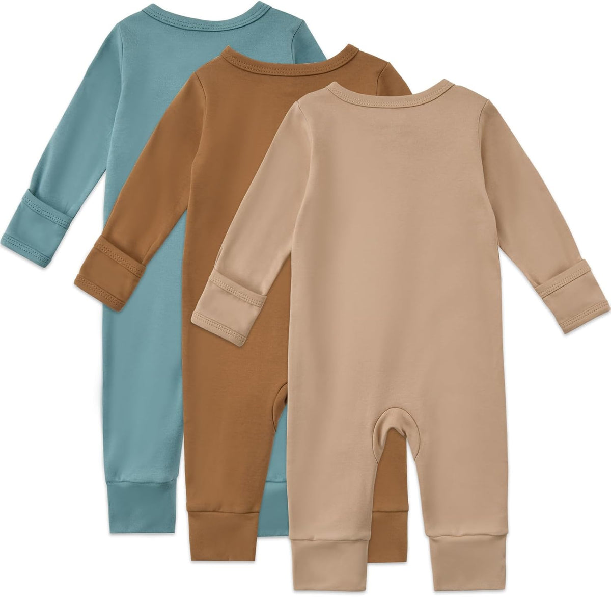 Aablexema 3-Pack Organic Cotton Baby Footless Pajamas with Mitten Cuffs, 2-Way Zipper Romper