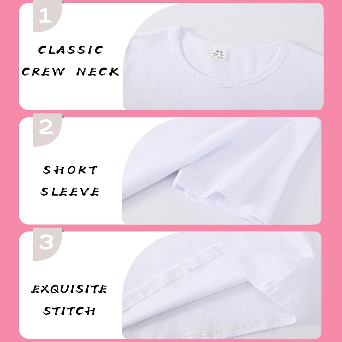 6-Pack Kids Cotton T-Shirts Short Sleeve Basic Tops for Toddlers Boys and Girls