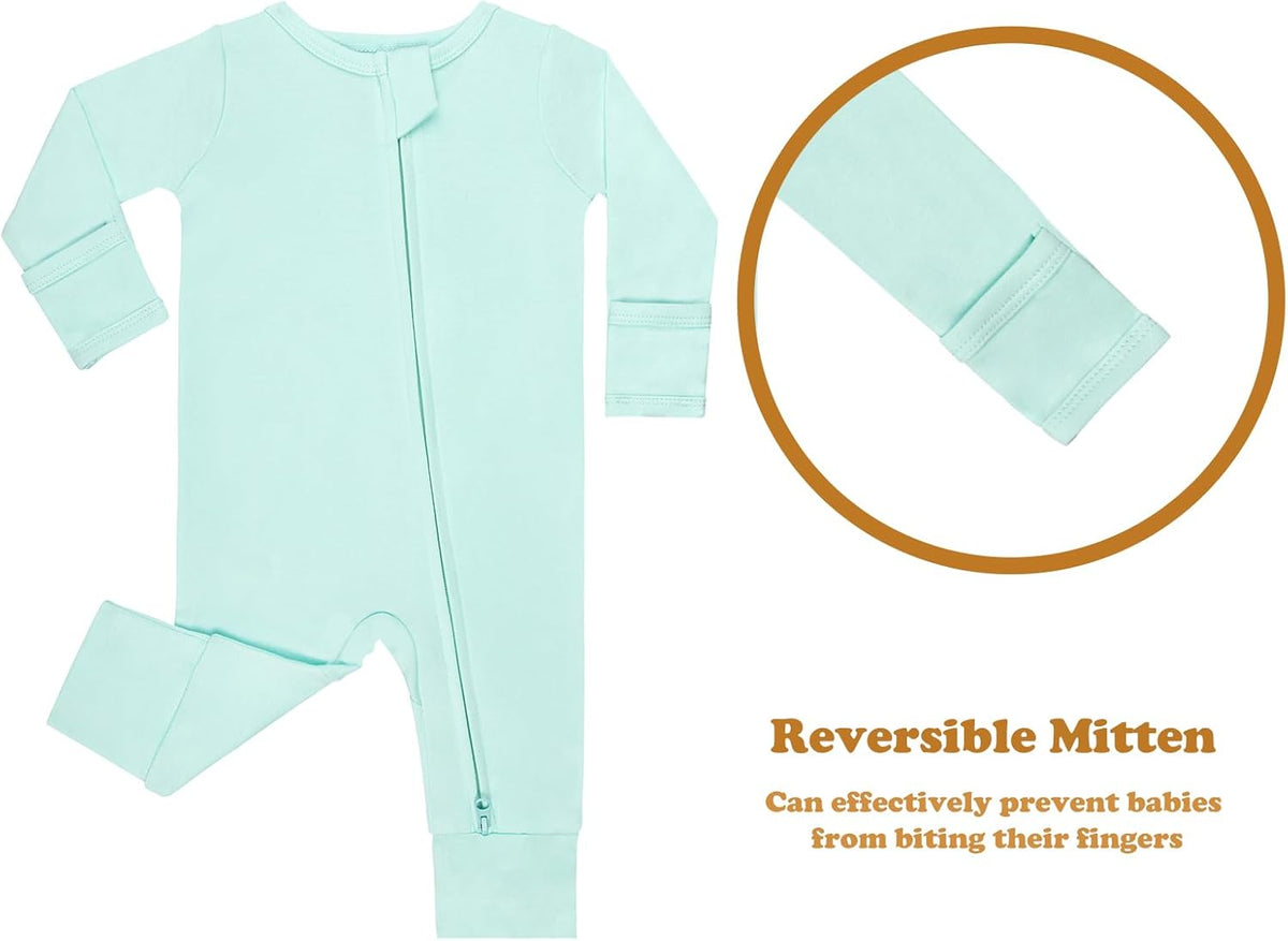 GUISBY Long Sleeve Cotton Pajamas Footless Baby Bodysuits with Zipper and Mittens 3-Pack for Boys