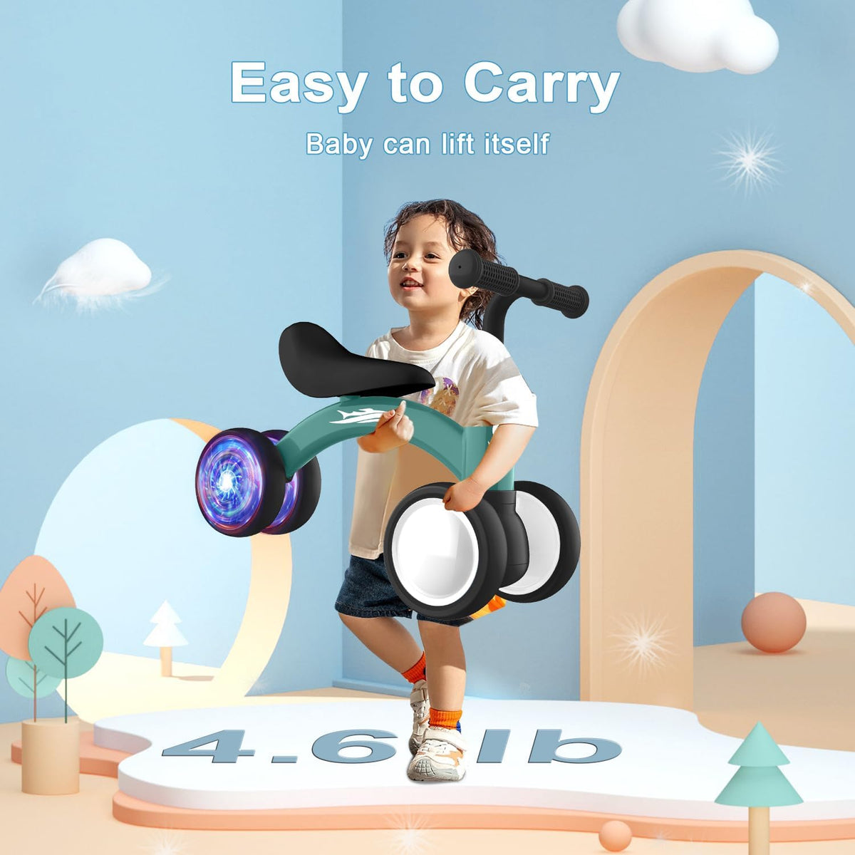 Colorful Lighting Baby Balance Bike Toys for 1 Year Old Boy Girl Gifts, 10-36 Month Toddler Balance