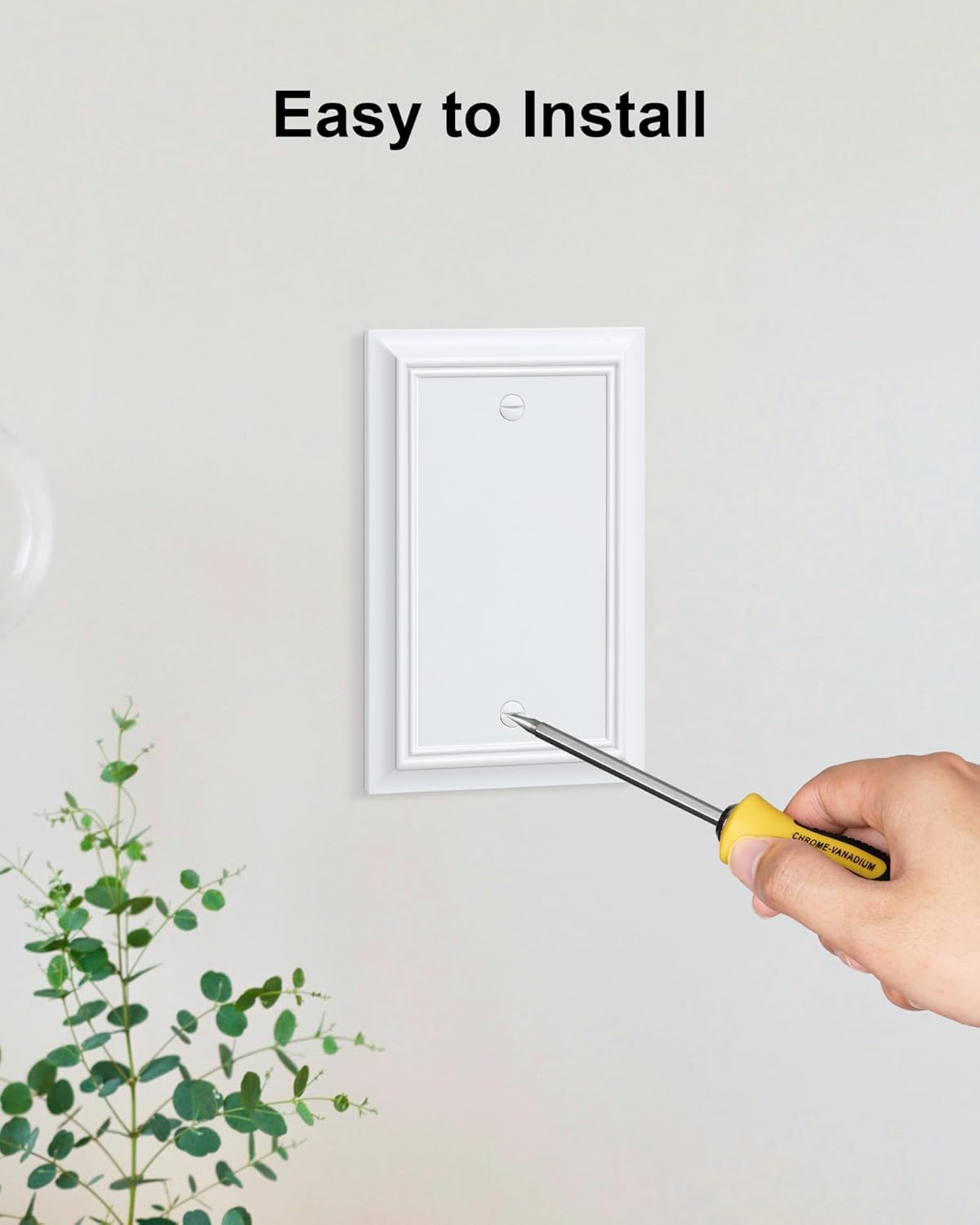 2-Pack Single Blank Wall Plate, Durable Natural Bamboo Fiber Wall Plate Cover,Pure White 1 Gang