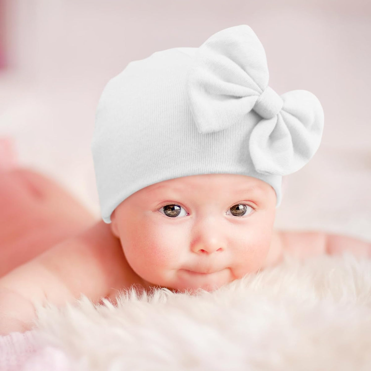 BQUBO Newborn Baby Hats Mittens Set Hospital Hat Beanie Infant Bow Hats Baby Gloves No Scratch