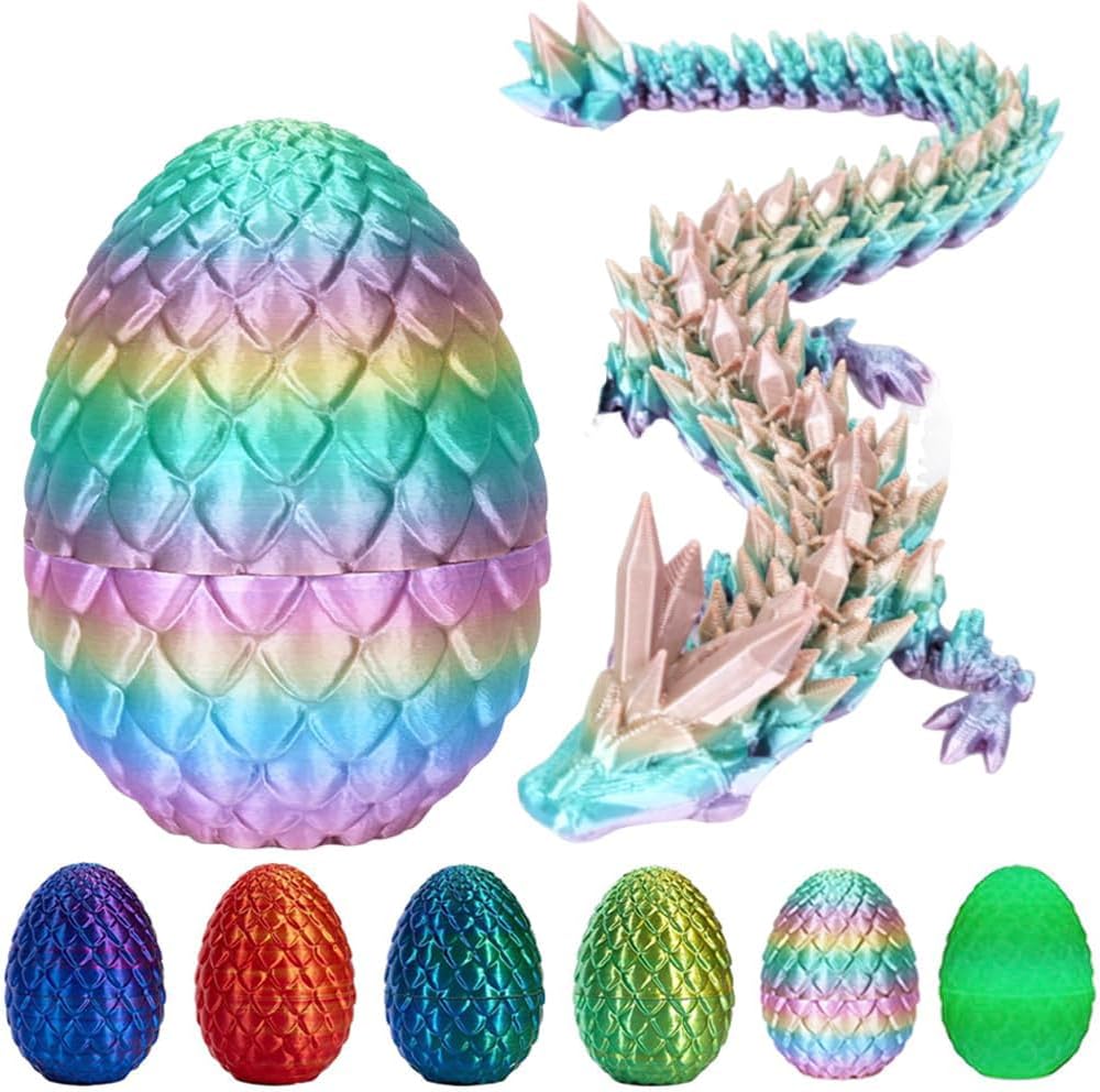 3D Printed Dragon Egg, Mystery Crystal Dragon Egg Fidget Toys Surprise, Articulated Crystal Dragon