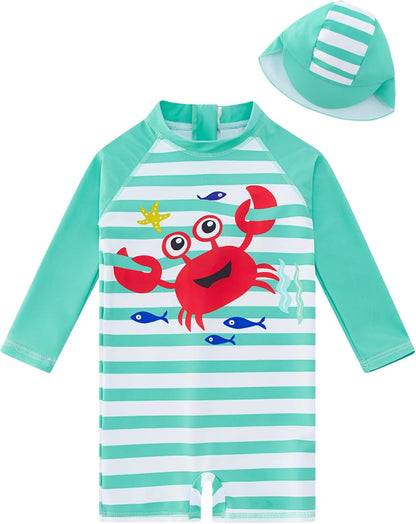 uideazone Baby Boys One Piece Swimsuit Long Sleeve UPF 50+ Rash Guard Bathing Suit Swimwear with