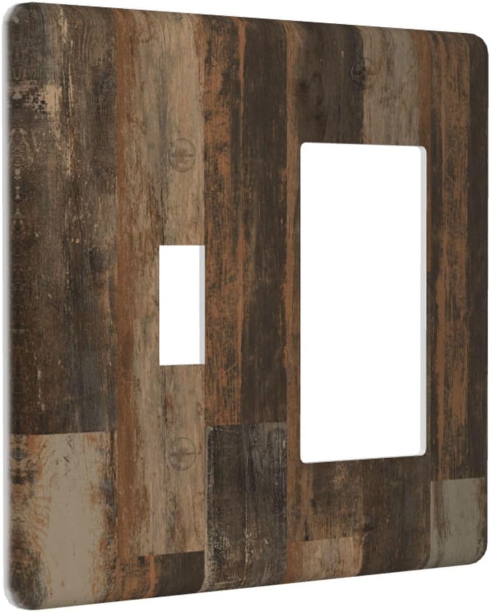Rustic Brown Wood Grain Dark Oak Outlet Covers 1 Toggle 1 Rocker Combination Decorative Wall Plate
