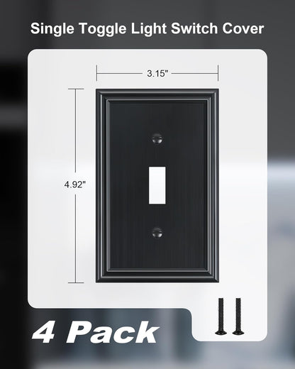 4-Pack Single Toggle Light Switch Cover Plate, Durable Solid Zinc Alloy Decorative Switch Plate