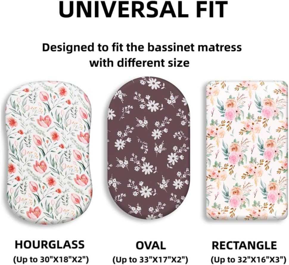 4 Pack Baby Girl Bassinet Sheets Set Soft Fitted Floral or Elephant Theme Baby Girl Mattress Covers