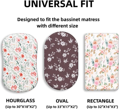 4 Pack Baby Girl Bassinet Sheets Set Soft Fitted Floral or Elephant Theme Baby Girl Mattress Covers