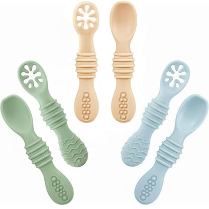 PandaEar 6 Pack Silicone Baby Spoons for Baby Led Weaning, First Stage Baby Toddler Self Feeding