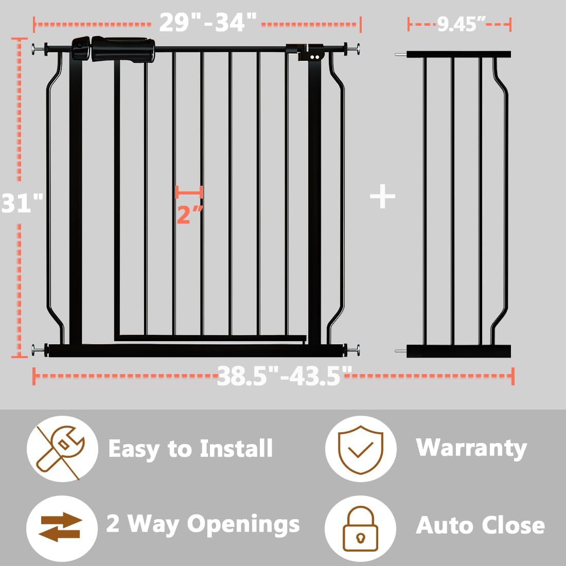 Fairy Baby Walk Through Baby Gate 38.5-43.5 Inch Wide, Pressure Mounted Safety Gate with Door No